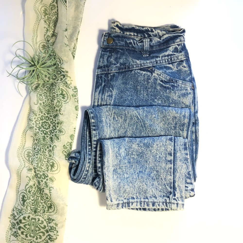 Vtg Silver Unicorn Mom Jeans High Waist Acid Wash 30”